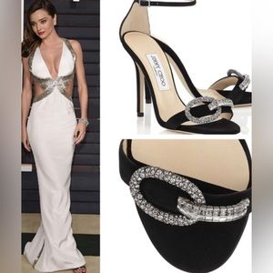 JIMMY CHOO Tamsyn Crystal-Buckle Satin Sandals 35.5